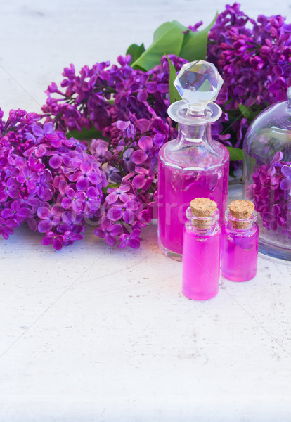 Liliowy esencja szkła świeże kwiaty kopia przestrzeń Zdjęcia stock © neirfy