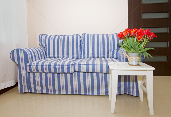 Interior habitación sofá blanco azul flores Foto stock © neirfy