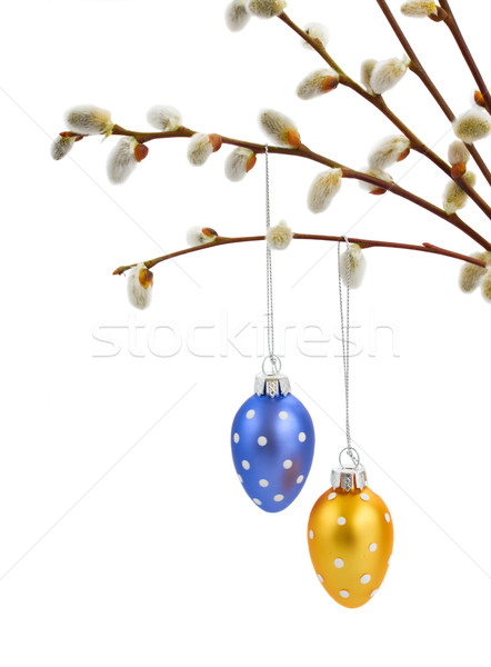 Willow twigs and hanging easter eggs Stock photo © neirfy