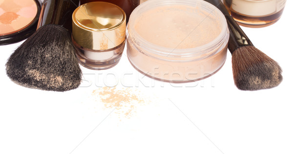 Foto stock: Básico · maquillaje · productos · aislado · blanco · fondo