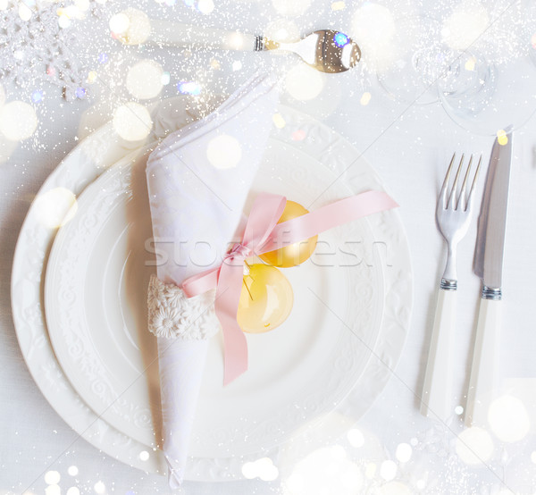Christmas tafelgerei ingesteld platen servet Stockfoto © neirfy