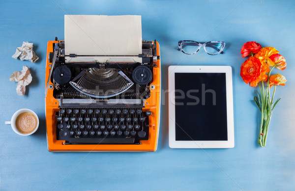 Workspace with vintage orange typewriter Stock photo © neirfy