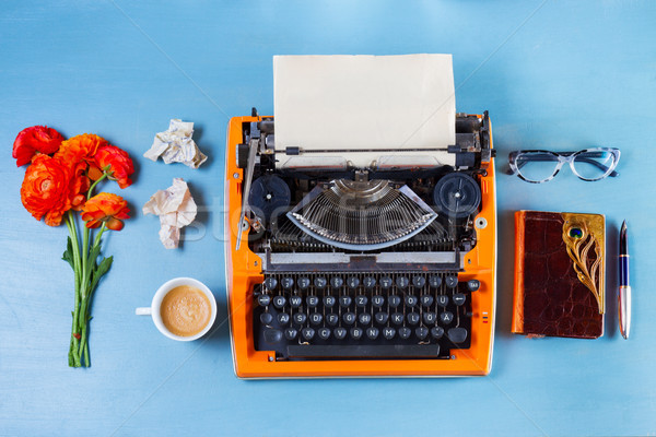 Workspace with vintage orange typewriter Stock photo © neirfy