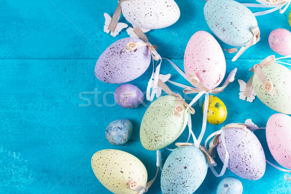 Húsvéti tojások fényes kék keret húsvét fű Stock fotó © neirfy