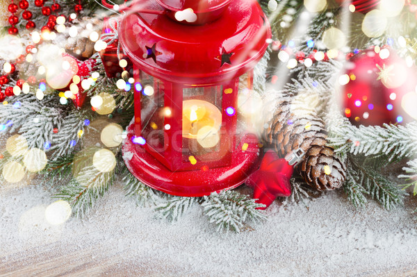 Рождества фонарь красный украшенный Сток-фото © neirfy