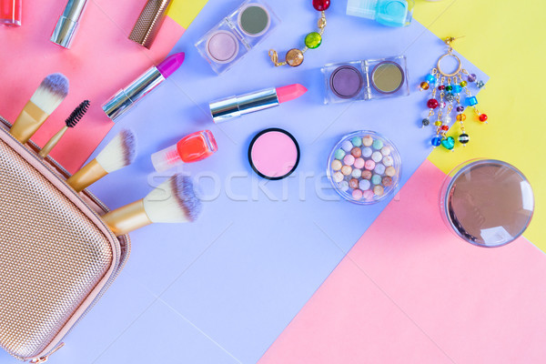 Colorful make up flat lay scene Stock photo © neirfy