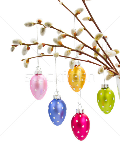 Hanging multicolored easter eggs Stock photo © neirfy
