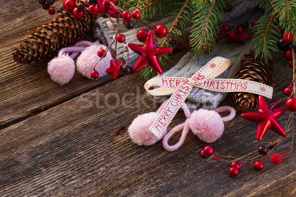 Weihnachten Dekorationen Wolle Socken immergrün Baum Stock foto © neirfy