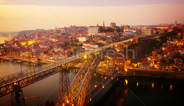 Edad puesta de sol Portugal puente retro cielo Foto stock © neirfy