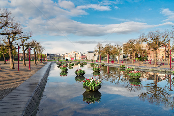 Foto stock: Praça · Amsterdam · tulipas · Holanda · edifício · paisagem