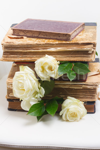 Foto d'archivio: Vecchio · libri · fiori · bianco · rosa