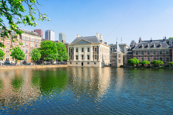 Város központ Hollandia tükröződések tavacska iroda Stock fotó © neirfy