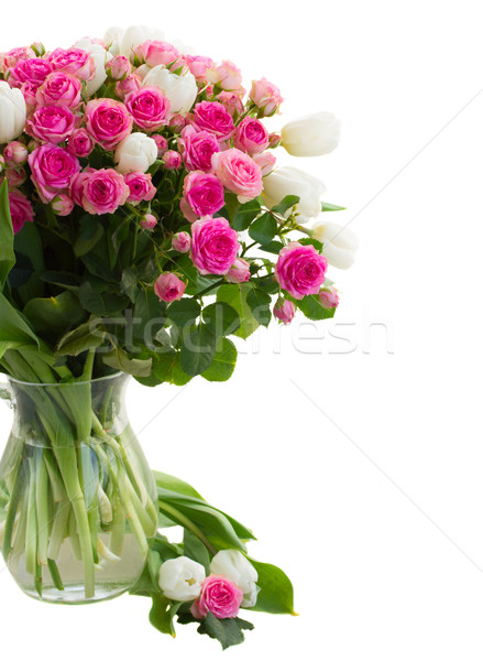 Ramo frescos rosa rosas blanco tulipanes Foto stock © neirfy