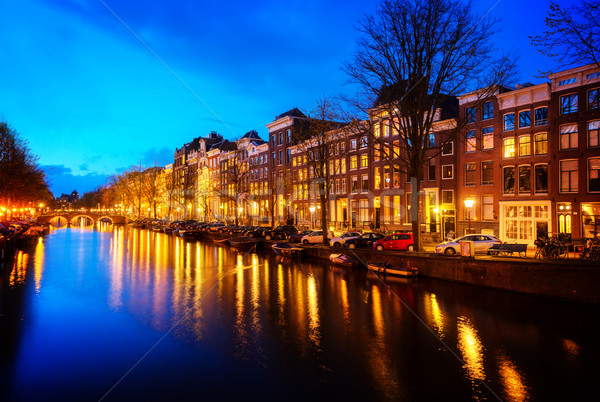 Stockfoto: Huizen · Amsterdam · Nederland · kanaal · lichten