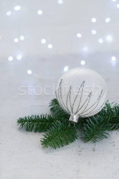 Stok fotoğraf: Beyaz · Noel · kar · dekorasyon · top · yaprak · dökmeyen
