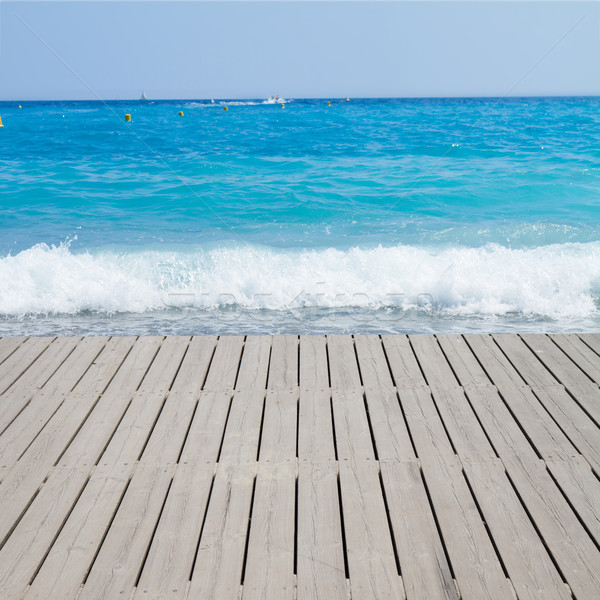 Seenlandschaft Holz Pier schönen tief blau Stock foto © neirfy