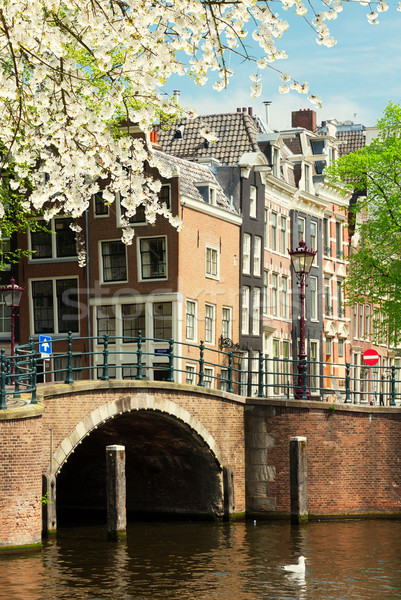 Alten Häuser Amsterdam geschichtlich Brücke Kanal Stock foto © neirfy