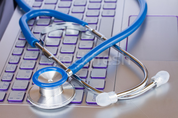 Stock fotó: Sztetoszkóp · laptop · billentyűzet · modern · gyógyszer · internet · orvosi