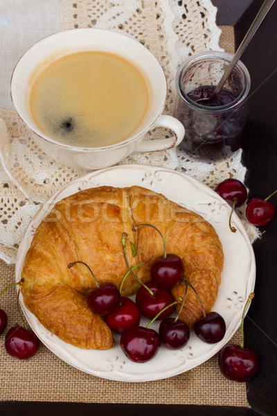 breakfast with fresh croissants and coffee Stock photo © neirfy