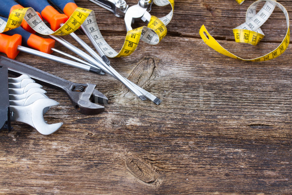 tools kit frame on wooden planks Stock photo © neirfy