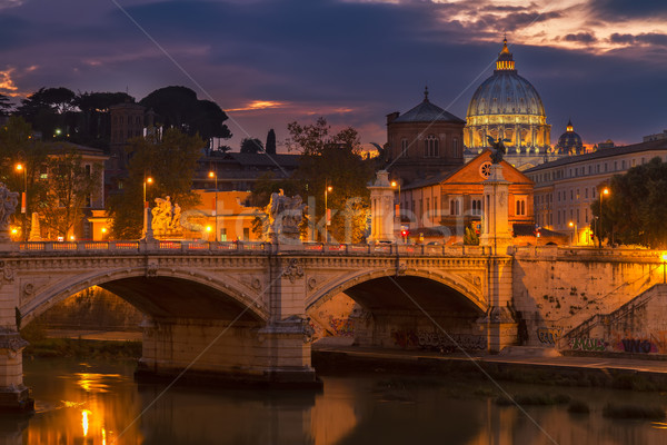 Kathedrale Brücke Kuppel Fluss Rom Nacht Stock foto © neirfy