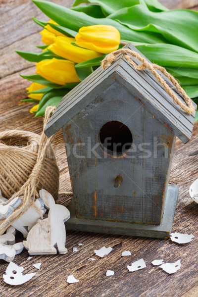 Stock fotó: Húsvét · díszítések · citromsárga · tulipánok · köteg · friss