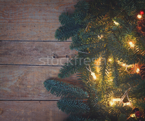 Christmas border with fir tree and lights Stock photo © neirfy