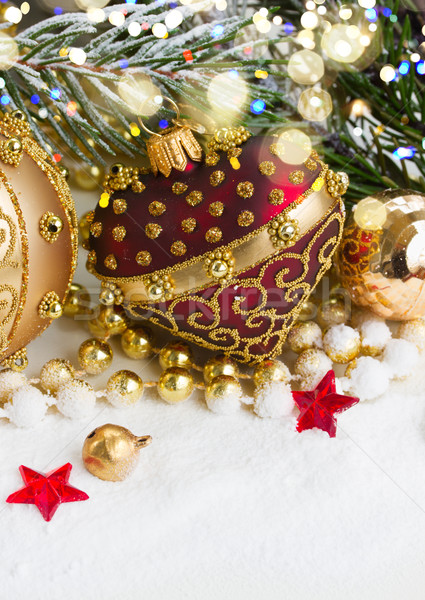 christmas red and golden heart with evegreen tree  Stock photo © neirfy