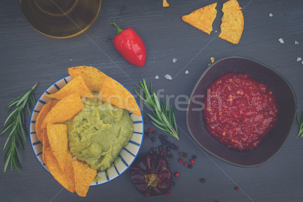 Green guacamole sause Stock photo © neirfy
