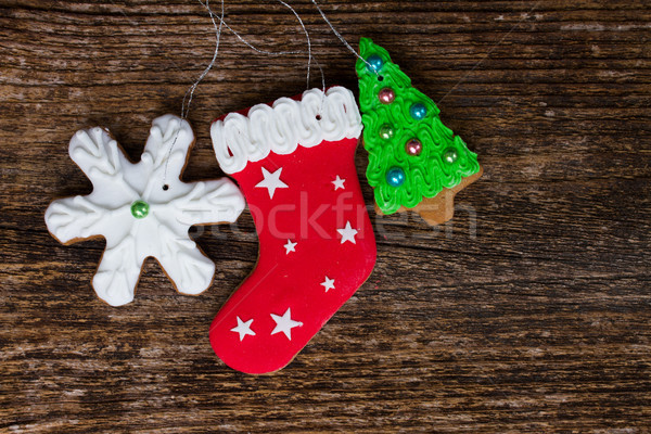 Natal pão de especiarias bolinhos gelado floco de neve lotação Foto stock © neirfy