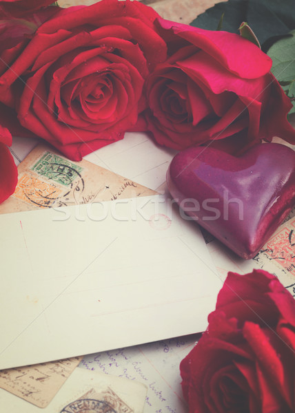 vintage background with hearts and roses Stock photo © neirfy