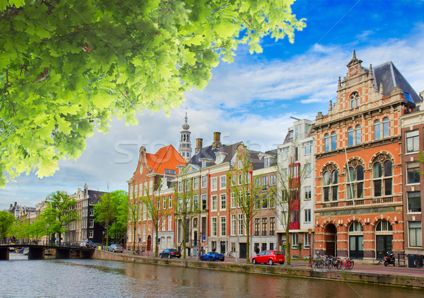 один Амстердам Голландии канал старый город зеленый Сток-фото © neirfy