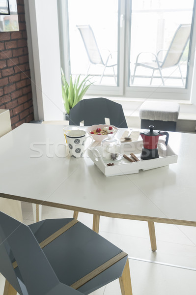 Ontbijt koffie tafel kamer voedsel Stockfoto © neirfy