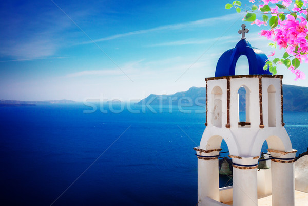 view of caldera with stairs and belfry, Santorini Stock photo © neirfy