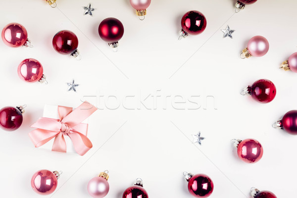 Stock photo: Christmas flat lay scene with glass balls