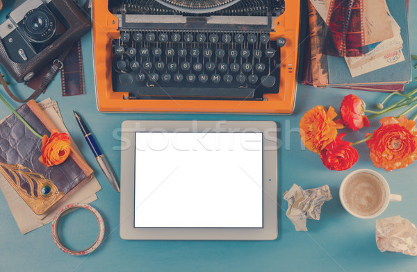 Workspace with vintage orange typewriter Stock photo © neirfy