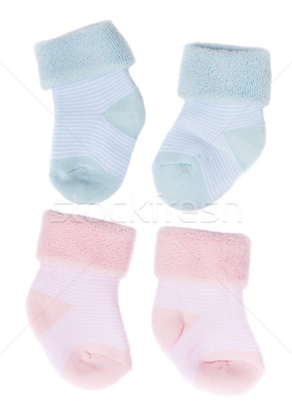 Baby sokken Blauw roze geïsoleerd witte Stockfoto © neirfy