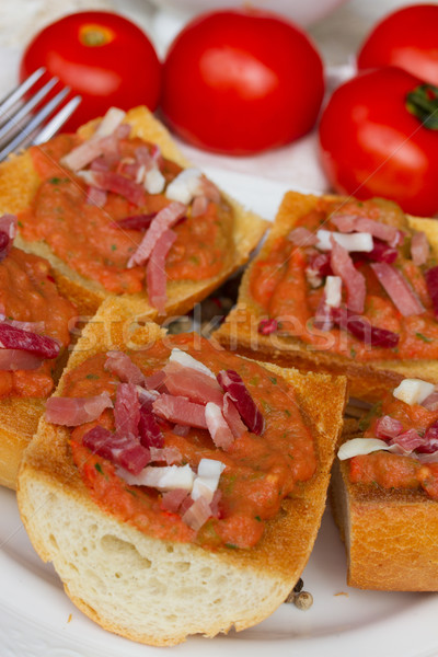 bread with tomatoes and jamon close up Stock photo © neirfy