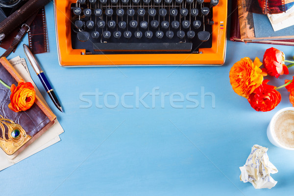 Workspace with vintage orange typewriter Stock photo © neirfy