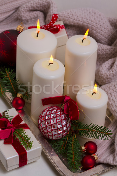 Brûlant avènement bougies blanche Noël décorations [[stock_photo]] © neirfy