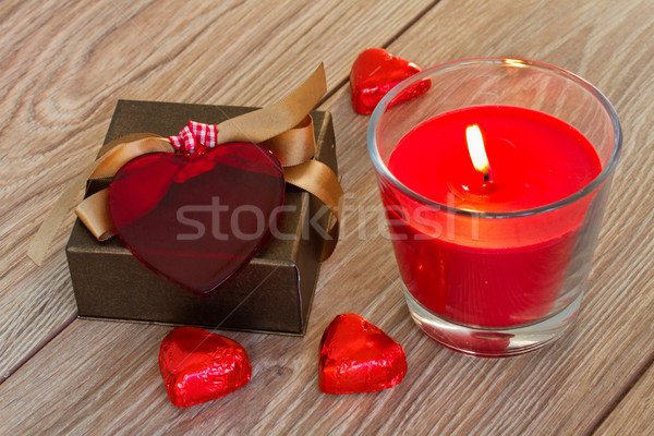 Dag geschenk geschenkdoos harten Rood kaars Stockfoto © neirfy