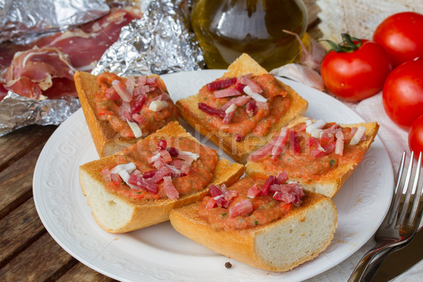 bread with tomatoes and jamon Stock photo © neirfy