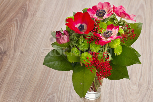 букет красный цветы деревянный стол цветок текстуры Сток-фото © neirfy