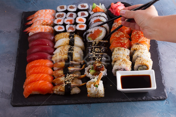 Сток-фото: Японский · суши · блюдо · большой · набор · стороны