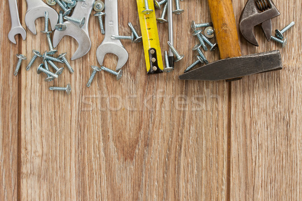 tools kit border on wooden planks Stock photo © neirfy