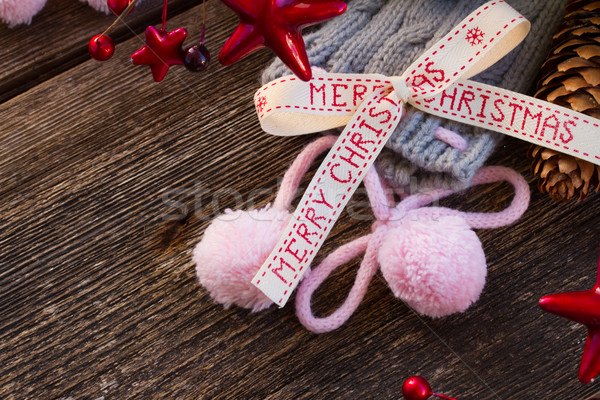 merry christmas bow with  wool socks Stock photo © neirfy