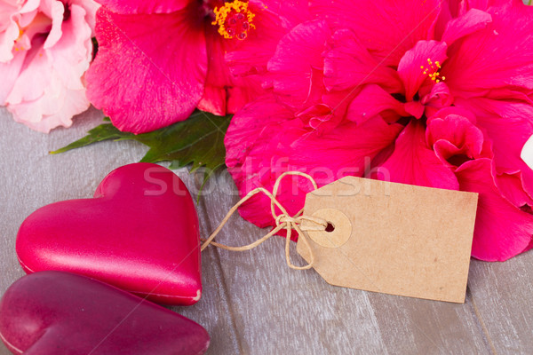 hibiscus  flowers with two pink hearts Stock photo © neirfy