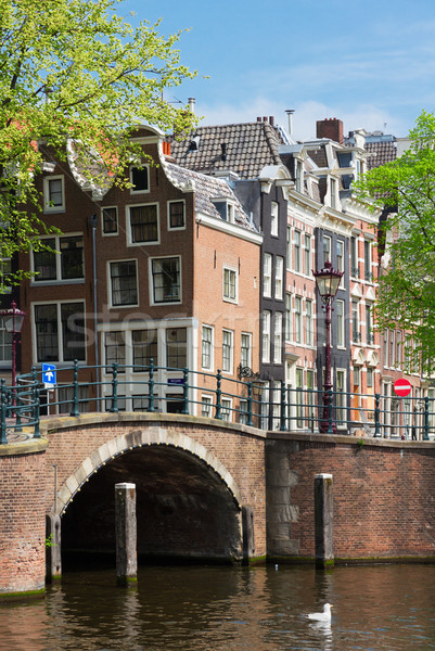 Starych domów Amsterdam historyczny most kanał Zdjęcia stock © neirfy