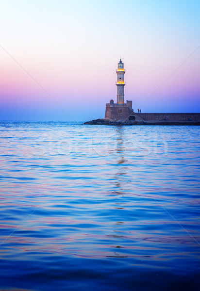 Stock photo: lighthouse of Chania at pink sunset, Crete