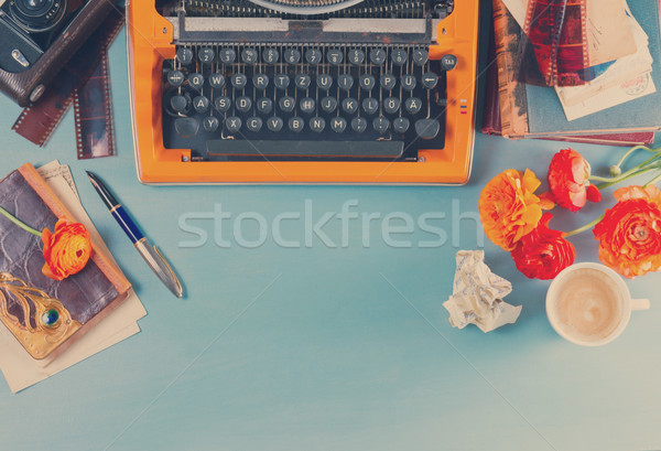 Workspace with vintage orange typewriter Stock photo © neirfy